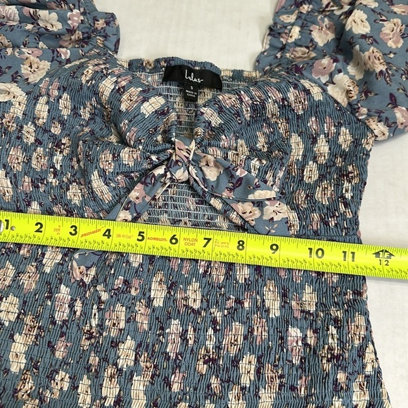 Lulus See Me Bloom Blue Floral Womens Size Small Cut Out Smocked Mini Dress - Picture 9 of 15